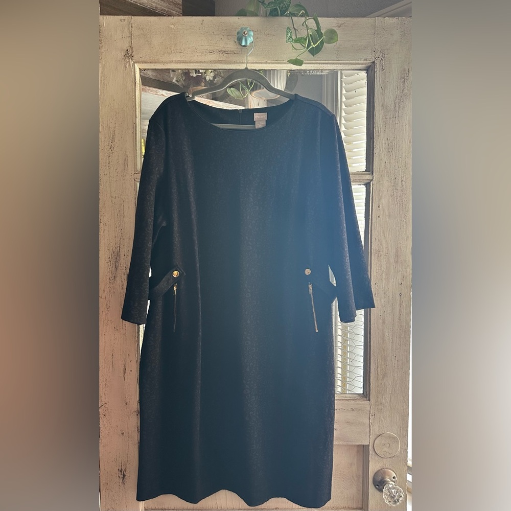 Chicos | Black Ponte Sheath Dress Cheetah Print